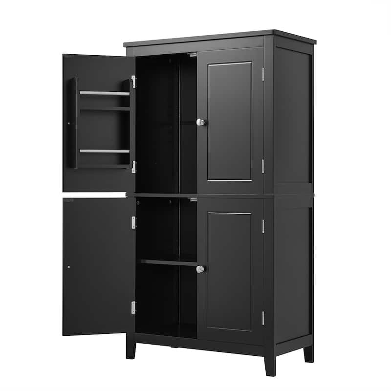 Floor Storage Cabinet, Bathroom Freestanding Cabinet with 4 Doors, Door Racks and Adjustable Shelves - Anti-tipping Device