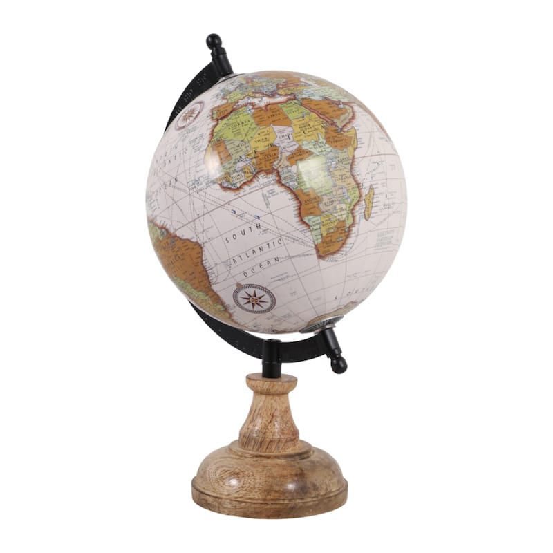 Wood Metal Globe Traditional Style Accent - 12" Brown/Tan - 11.75"