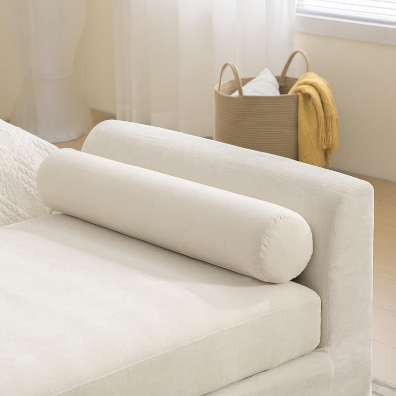 88.58"W Modern Bench, Bed End Bench with Armrests,Chenille Chaise Lounge Couch with 2 Bolster Pillows