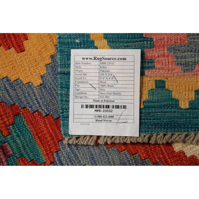 South Western Style Kilim Oriental Area Rug Hand-Woven Wool Carpet - 8'4"x 9'8"