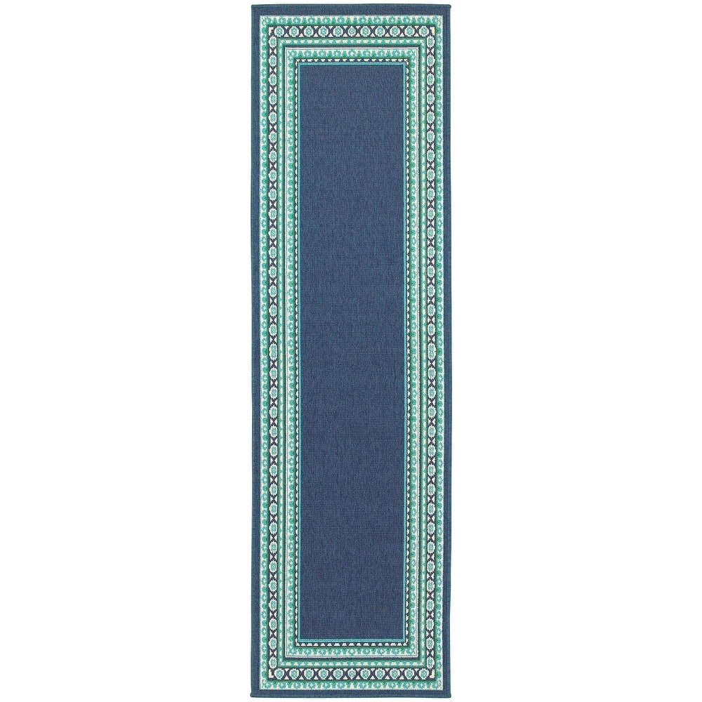 Style Haven Martinque Green Bordered Navy Indoor/ Outdoor Area Rug~