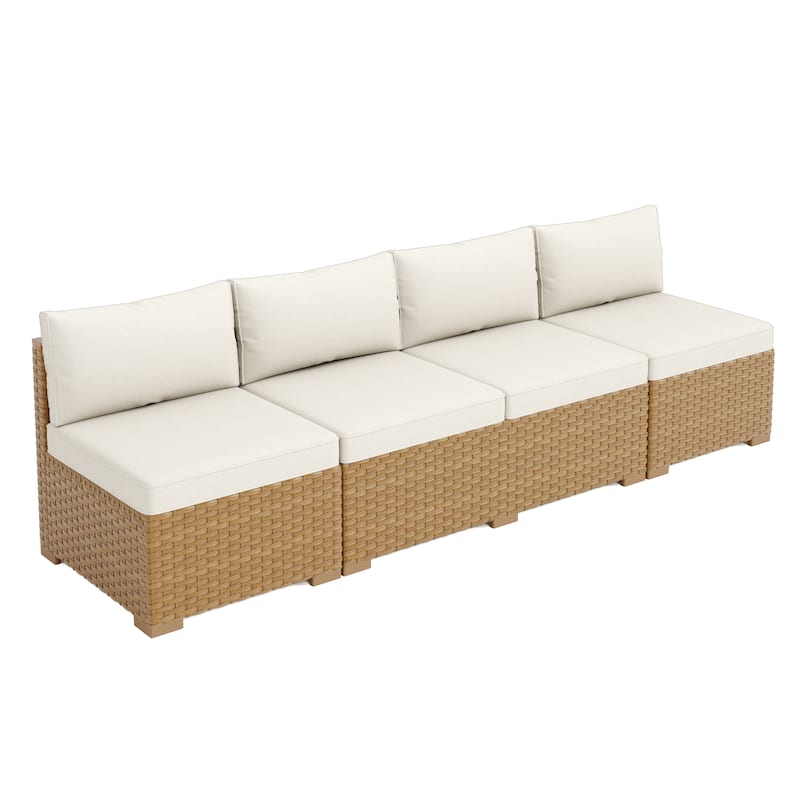 MAISON ARTS Outdoor Sofa Set,All-Weather Solid Wood Wicker Sectional Furniture Set with Dust Cover Included