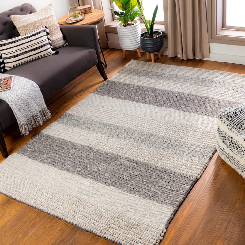 Taite Handmade Cottage Striped Wool Area Rug - Charcoal - 8' 10" x 12'