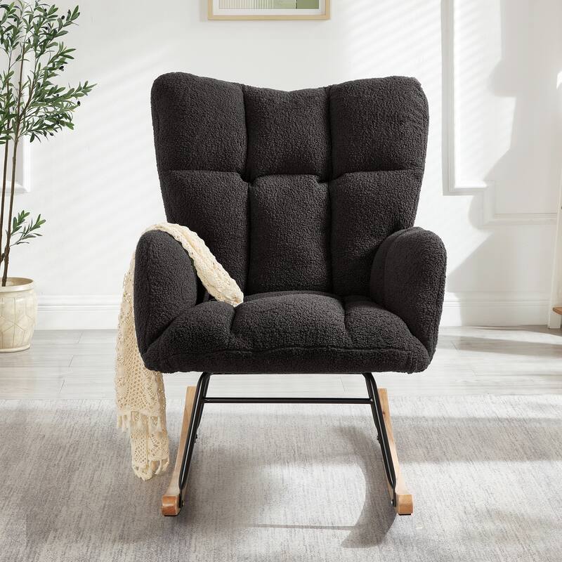 Anmytek Comfy Tufted Teddy Fabric Glider Rocking Chair