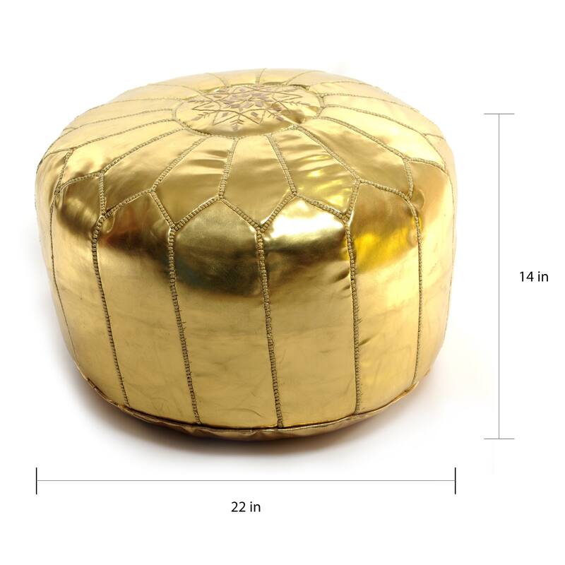 The Curated Nomad Aptos Handmade Moroccan Faux Leather Pouf Authentic Ottoman