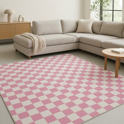 HomeRoots Checkered Modern Rectangle Area Rug - 132 in. x 96 in. x 0.4 in.