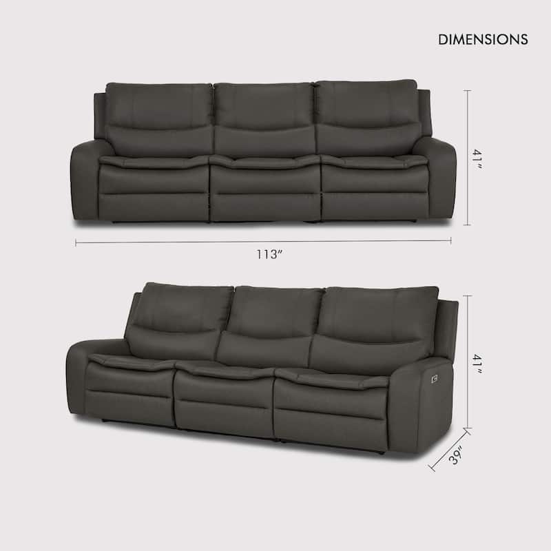 113" W Faux Leather Dual-Power Oversized Width Seat Sofa with Ajustable Headrest, USB & USB-C Charging