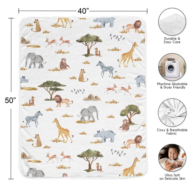 Sweet Jojo Designs Jungle Animals Boy, Girl, Unisex/Gender Neutral Toddler Blanket Baby Swaddle - Boho, Wildlife, Safari, Animal