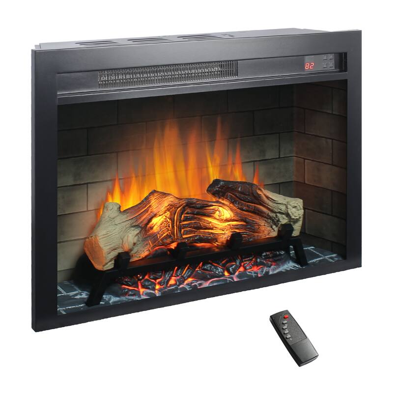 28-Inch Electric Fireplace Multicolor Flames Wall or Floor Use - 28” x 5.40” x 20” - Black