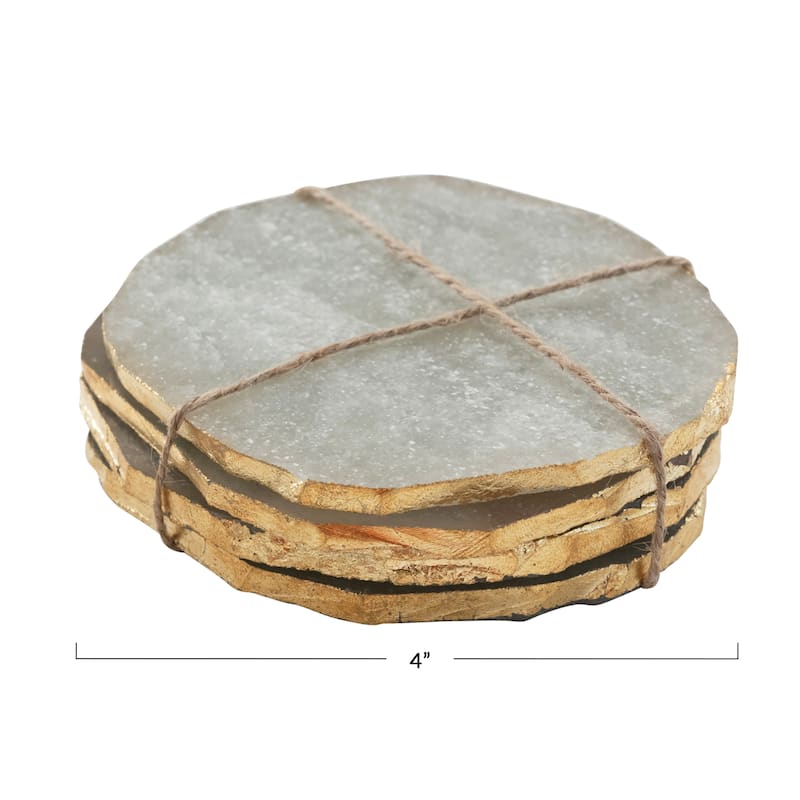 Quartz Coasters with Gold Edge - 4.0"L x 4.0"W x 2.0"H
