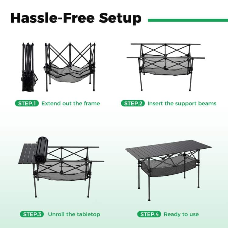 Aluminum Patio Folding Camping Table with Bag and Mesh Basket - 47" x 22" x 27" (L x W x H)