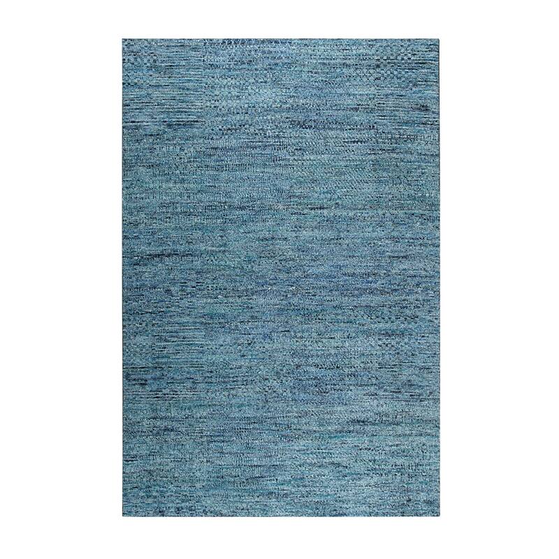 Hand-Knotted Natural Silk Grass Design Rug, 10' x 14', Blue Mix Area Rug, Elegant Soft Texture for Living Rooms - L