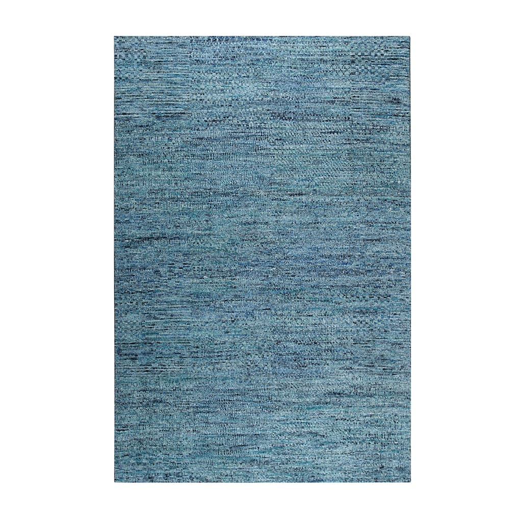 Hand-Knotted Natural Silk Grass Design Rug, 10' x 14', Blue Mix Area Rug, Elegant Soft Texture for Living Rooms - L