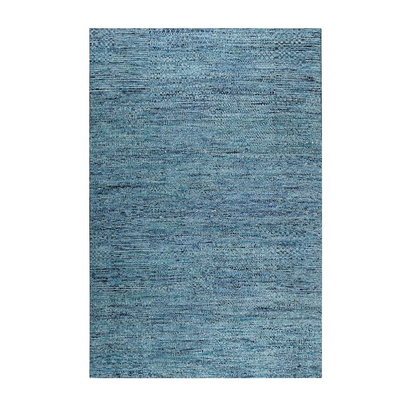 Hand-Knotted Natural Silk Grass Design Rug, 6' x 9', Blue Mix Area Rug, Stylish Soft Texture for Bedrooms or Offices - L