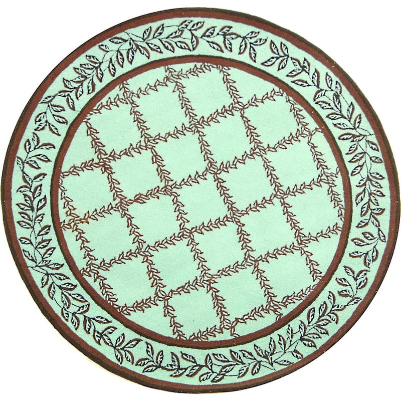 SAFAVIEH Handmade Chelsea Kimber Trellis French Country Wool Rug - 5'6" Round - Blue/Brown - Round