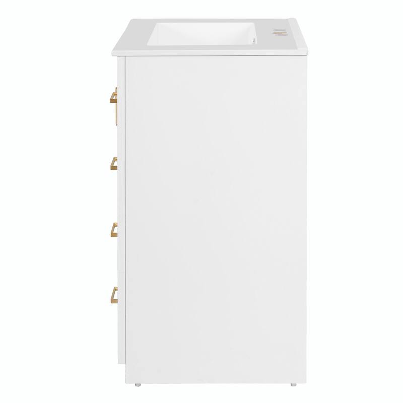 24" Bathroom Vanity with Integrated Ceramic Sink, Cabinet with 1 Door and 3 Drawers