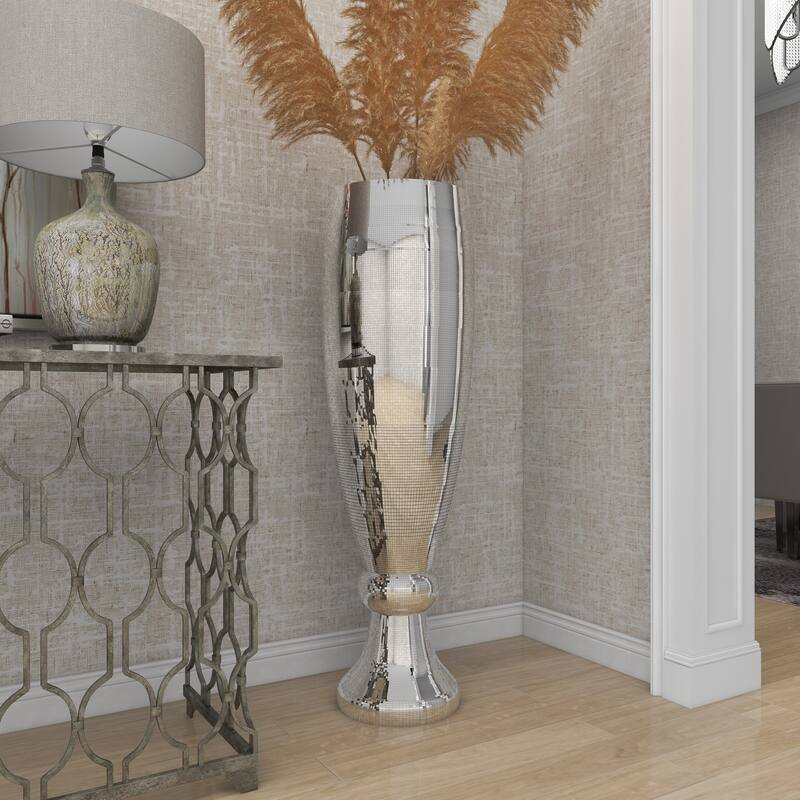 Silver Polystone Glam Vase with Mosaic Mirror Inlay