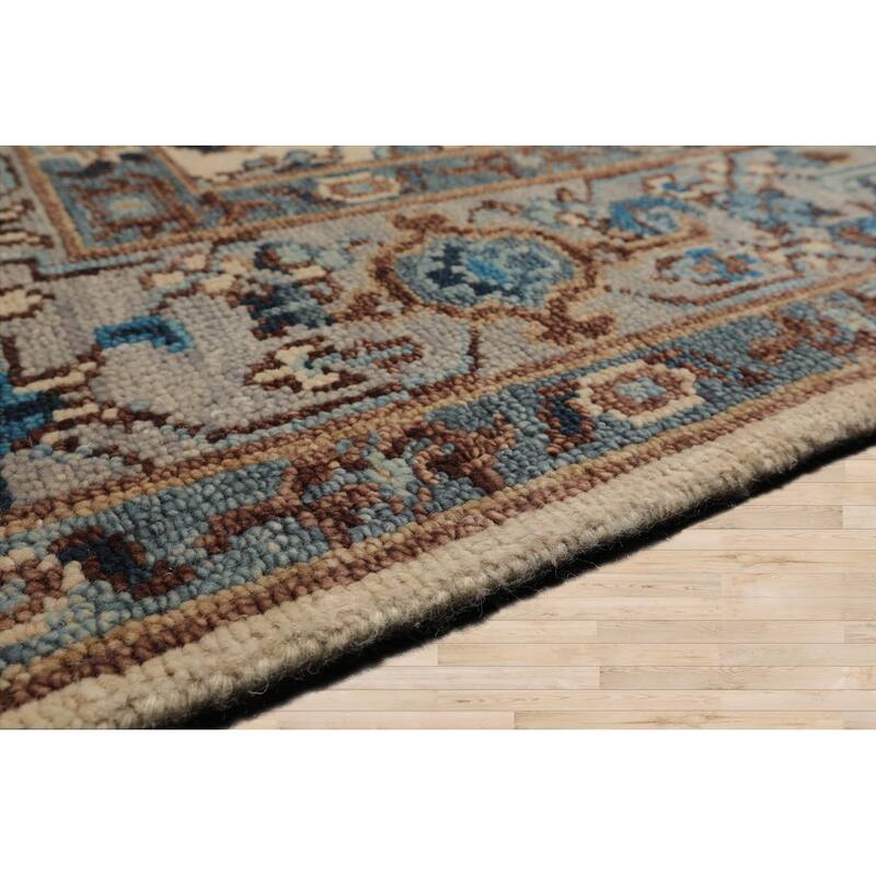 LoomBloom Beige Hand Knotted Wool Rug Arts & Crafts Oushak Style