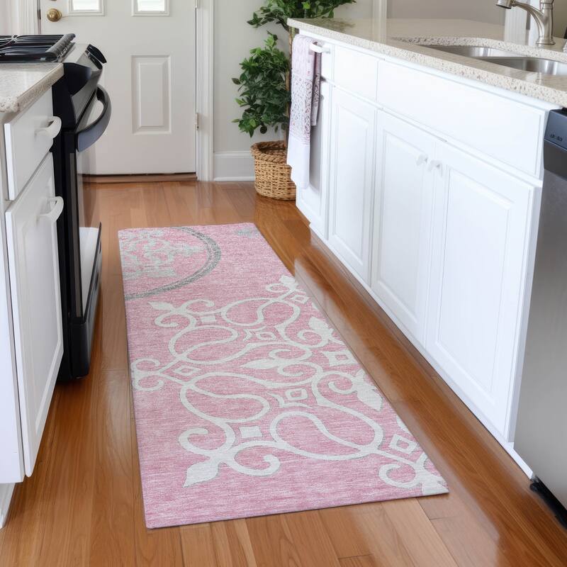 Premium Washable Super Soft Transitional Scroll Mayfield Rug - Pink - 2'3" x 7'6"