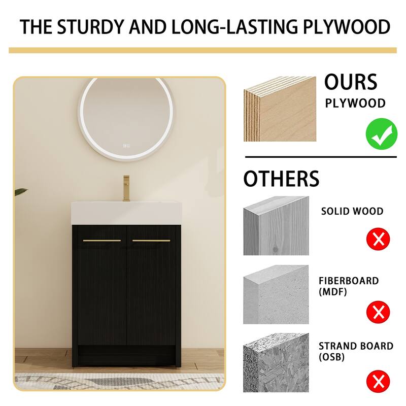 Malwee 24"/30"/36"/48" Bathroom Vanity with Sink, FreeStanding Vanity with Soft Close Doors and adjustable shelf