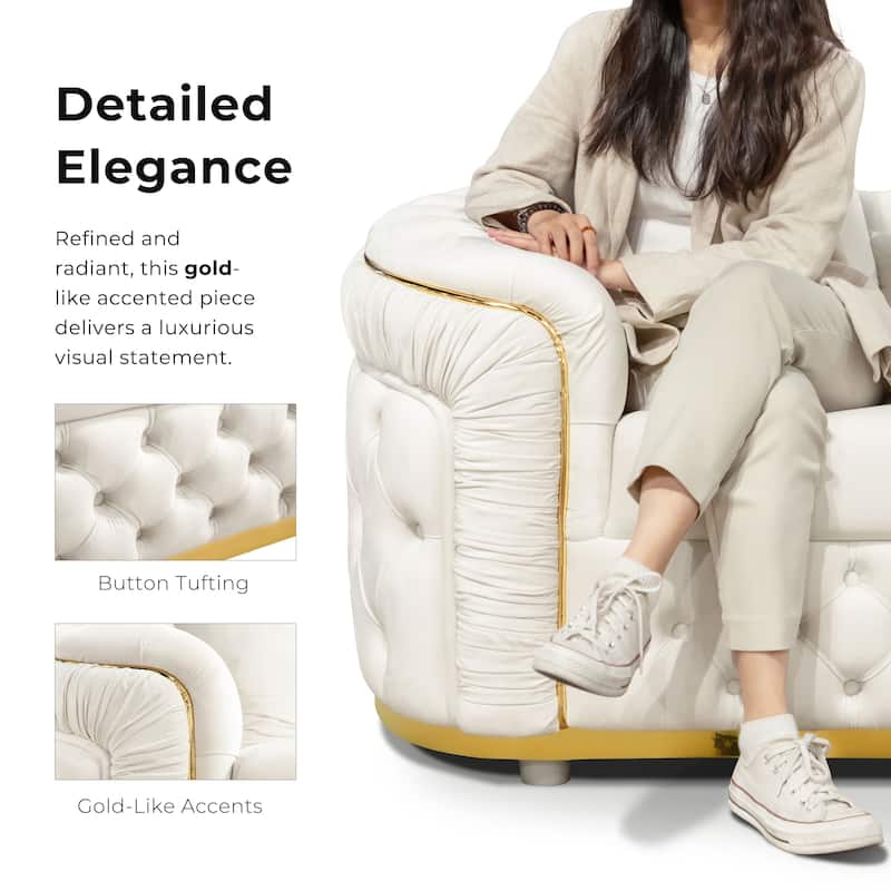 Furniture of America Urgoto Glam Beige Polyester Fabric Button Tufted Sofa