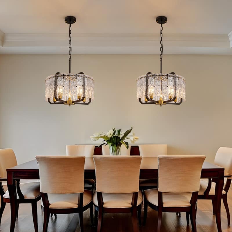 18.7 in. Black Modern Crystal Chandelier 5-Light Drum Pendant Light for Bedroom Living Room