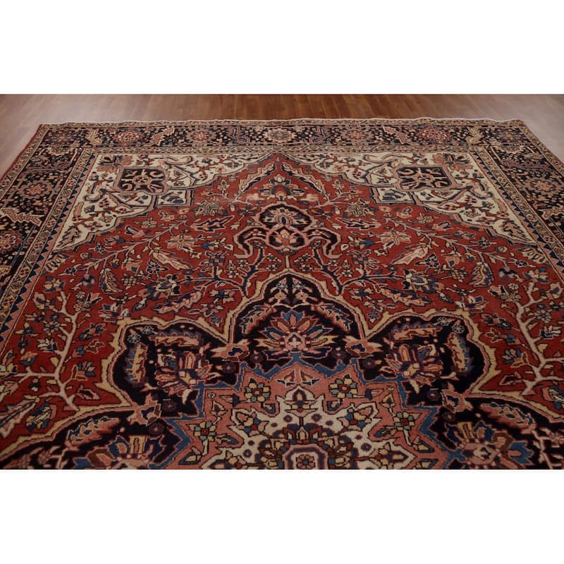 Vintage Vegetable Dye Persian Heriz Area Rug Hand-knotted Wool Carpet - 9'9" x 13'1"