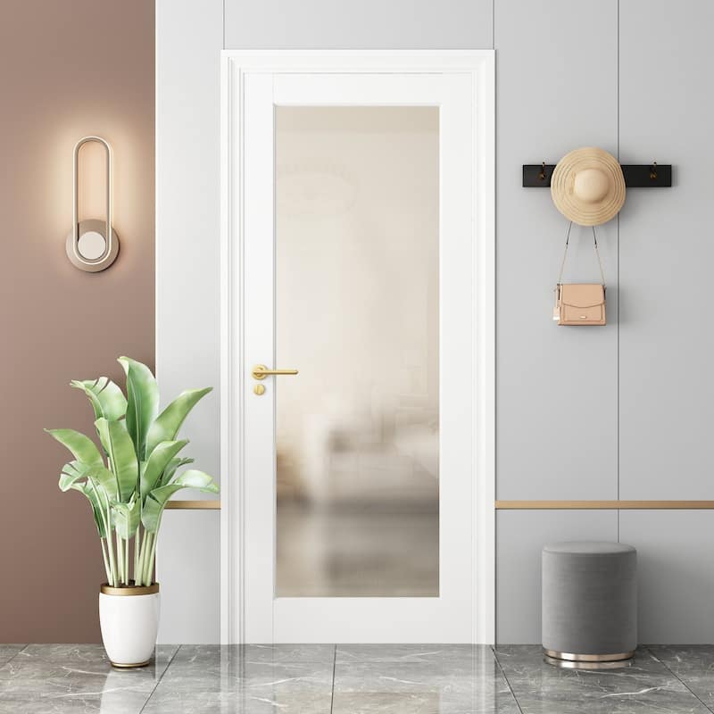 80'' H 1 Lite Frosted Glass French Doors White Interior Slab Door Single Panel - 32X80