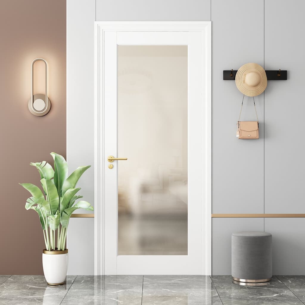 80'' H 1 Lite Frosted Glass French Doors White Interior Slab Door Single Panel