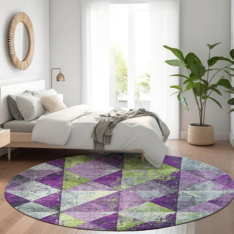 Machine Washable Indoor/ Outdoor Contemporary Diamonds Chantille Rug - 8' x 8' - Purple