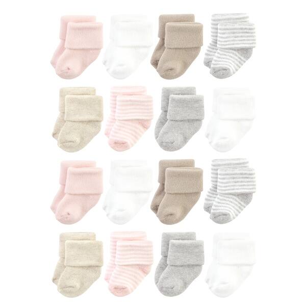 slide 1 of 1, Hudson Baby Cotton Rich Baby Terry Socks 16-Pack, Pink Gray Stripe Pink Gray Stripe - 0-6 Months