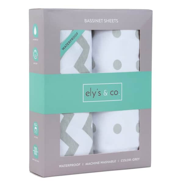 slide 2 of 4, Ely's & Co. Baby Fitted Waterproof Bassinet Sheet Set - 2 Pack - 32” x 16” Grey Chevron & Polka Dot