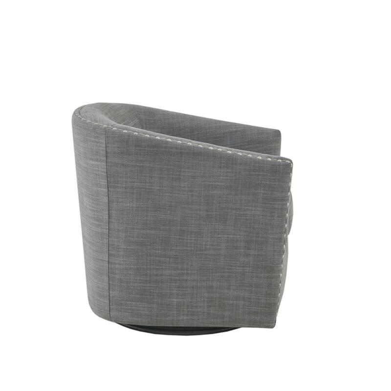 Roomfitters Modern Swivel Accent Chair with Nailhead Trim, Barrel Lounge Chair, Living Room Seating - Grey
