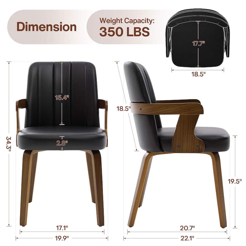 Mid-century Modern Upholstered Dining Chairs Bentwood Side Chairs with Armrests - 34.3"H x 19.9"W x 22.1"D