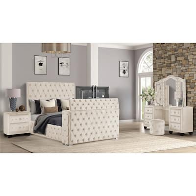 Encore King / Queen 4PC / 5PCS Vanity Bedroom Set in Beige / Black / Gray