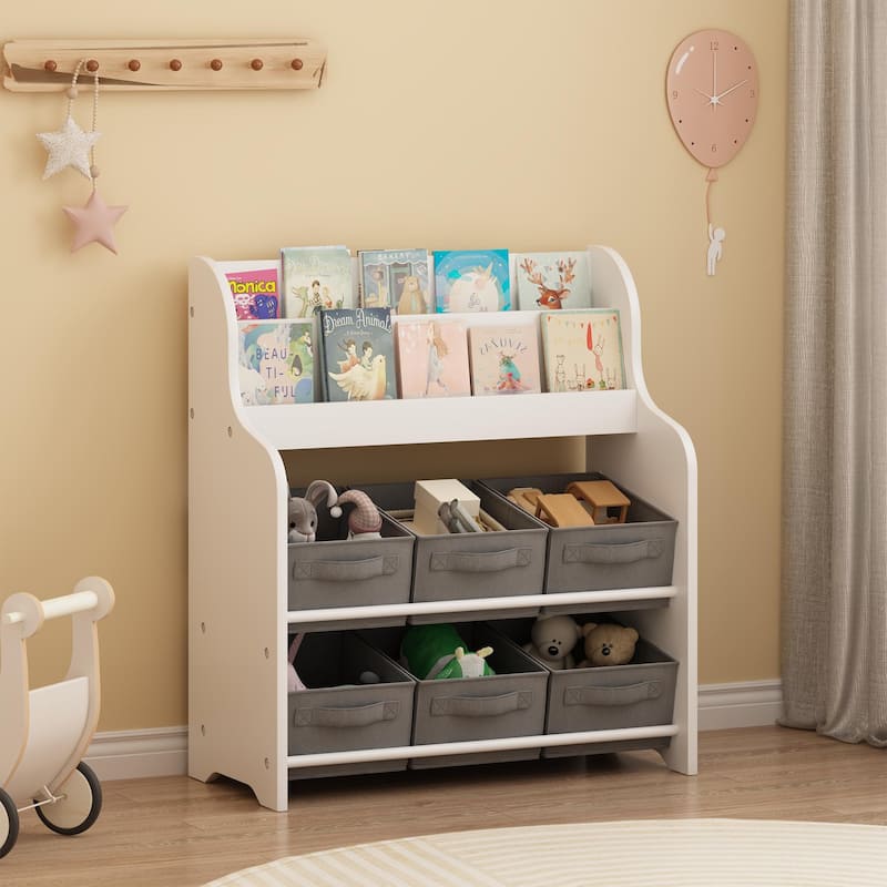 Kids Bookshelf with 6 Fabric Storage Bins