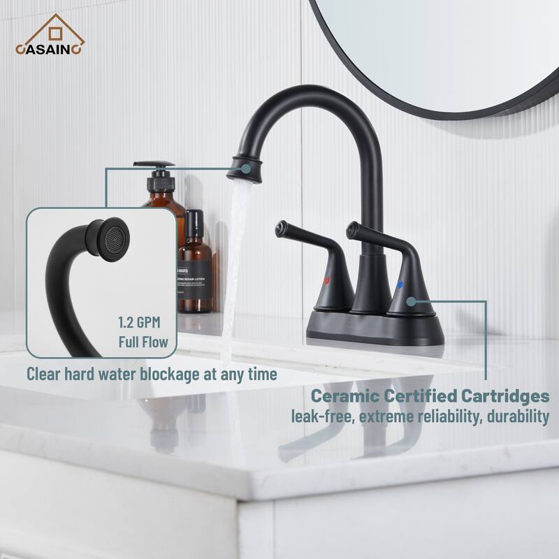 4 in. Centerset Double Handle Bathroom Faucet with Drain Kit Included