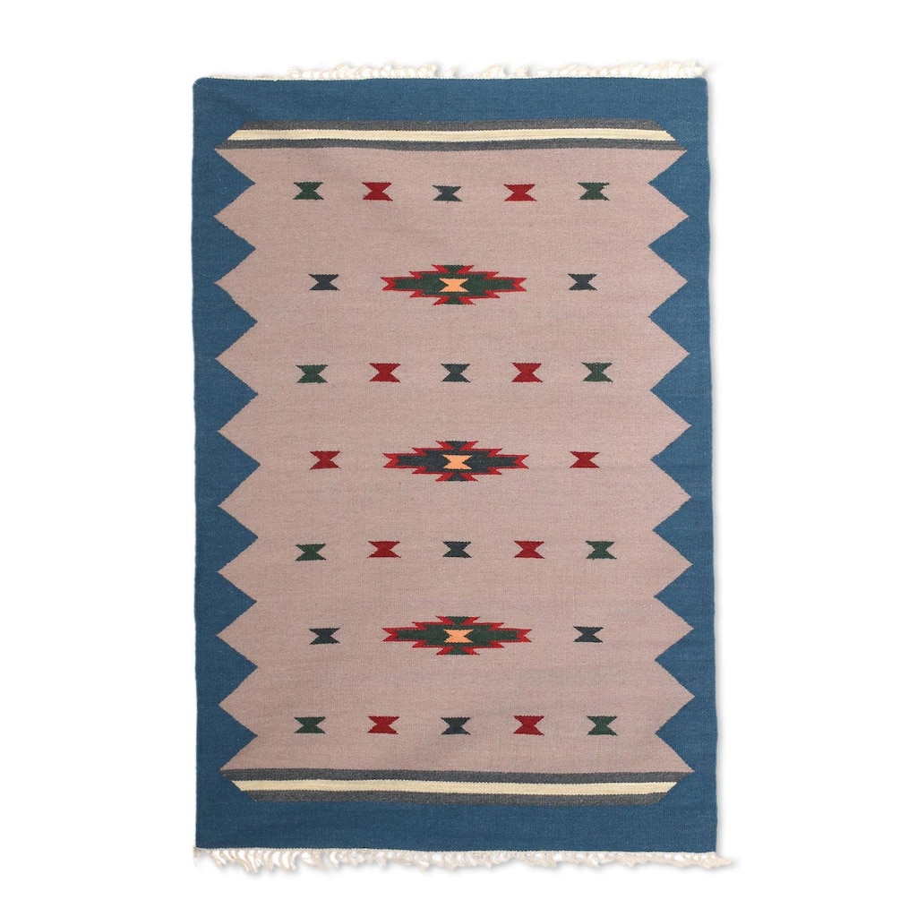 Handmade Azure Melody Wool dhurrie rug (India) - Big
