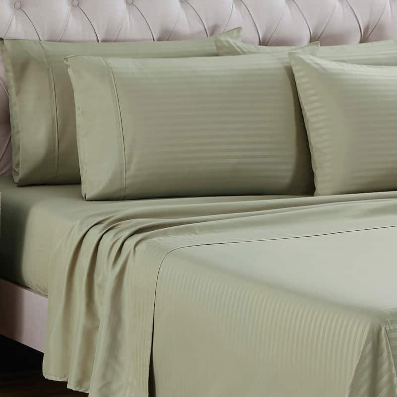 Sweet Home Collection Dobby Stripe 6-Piece Bed Sheet Set - Green - Twin