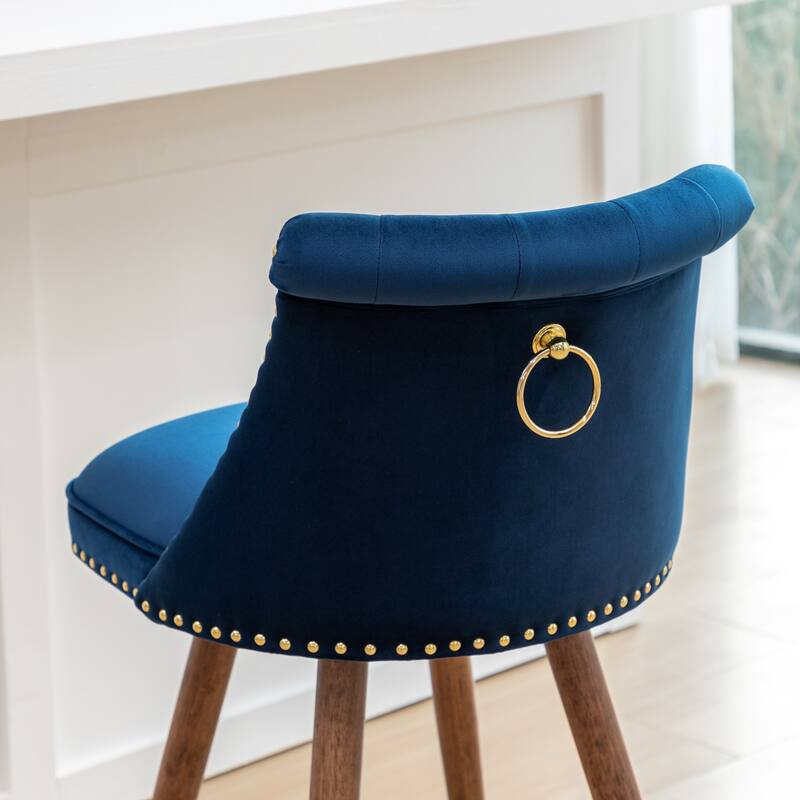 Set of 2 Button-Tufted Counter Stools with Nailhead Trim