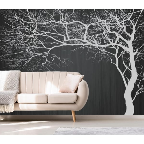 slide 2 of 2, Monochrome Abstract Minimalist Trees TEXTILE Wallpaper