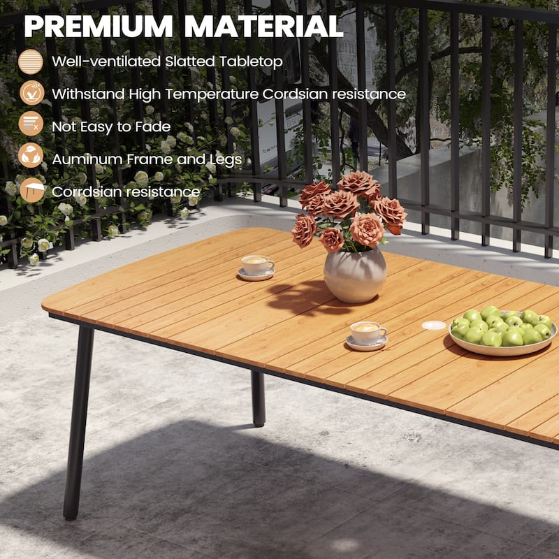 9-Piece Patio Outdoor Dining Set Rectangular Aluminum Dining Table with Umbrella Hole and Stackable Armchairs