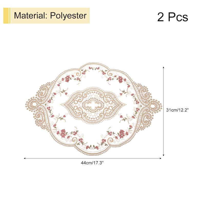 2Pack 12x17in Retro Lace Placemat Oval French Crochet Doilies - 12x17-in - Khaki