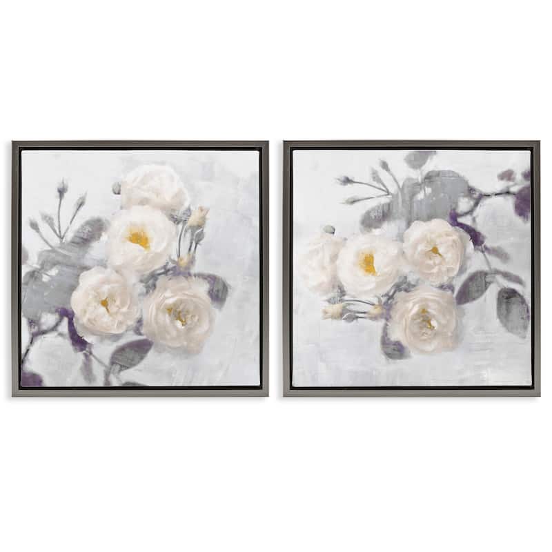 Stupell Country Blossoms Bundle Framed Floater Canvas Wall Art Design By Emily Ford (Set of 2) - 18 x 18 - Grey