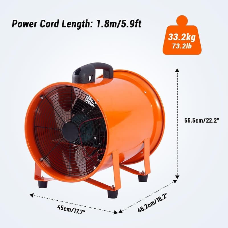 16 Inch 5500 CFM Heavy Duty Utility Blower Fan, Portable Industrial Exhaust Fan with 32.8ft Vinyl Hose
