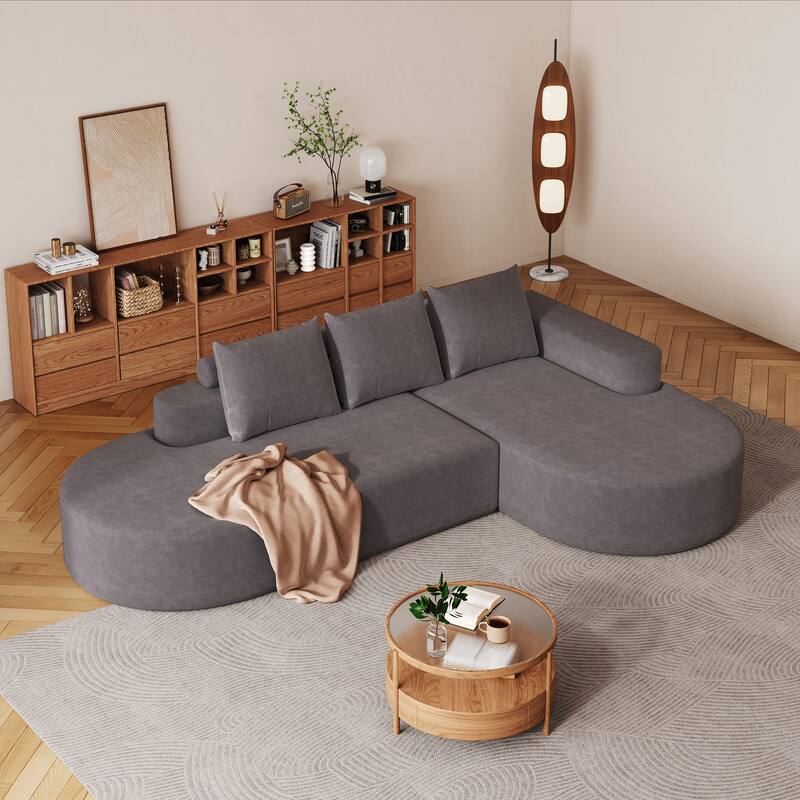 L Shaped Modular Curved Sectional Sofa, Chenille Upholstered 3 Seat Sofa, Corner Sofa with 3 Pillows for Living Room, Bedroom