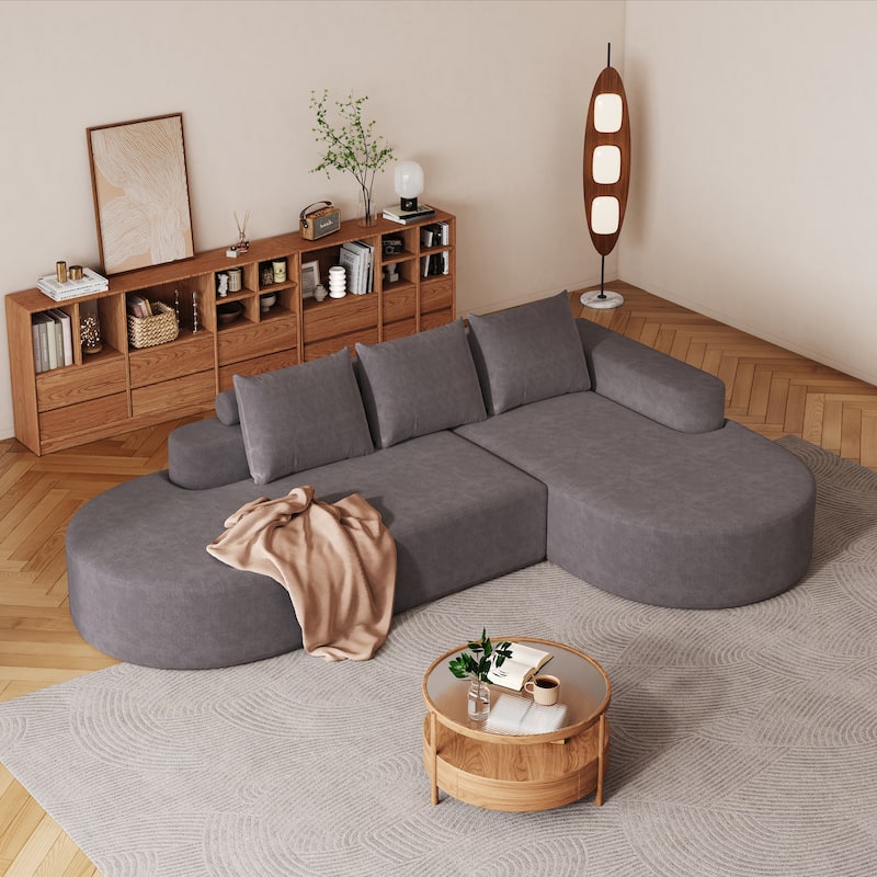 Roomfitters 108.5" Modern Curved Chenille Sectional Sofa, Modular L-Shaped Couch with 3 Pillows