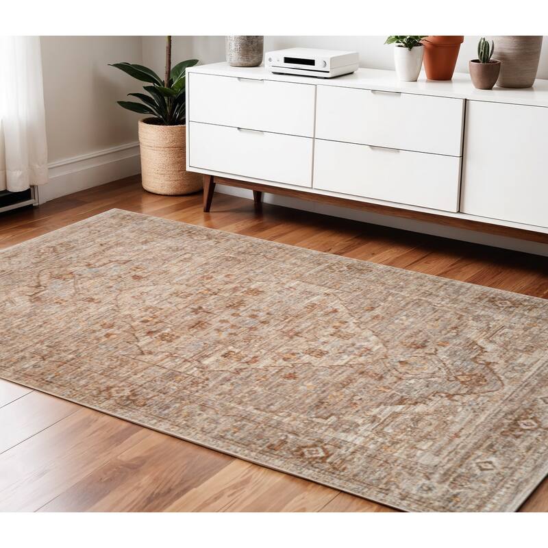 HomeRoots Floral Medallion Traditional Rectangle Area Rug - 66.00 in. x 42.00 in.  x 0.30 in.