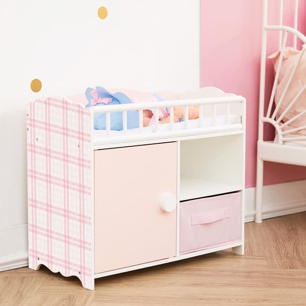 slide 2 of 8, Olivia's Little World Wooden Baby Doll Crib & Cabinet - Pink Assembly Required - Kids