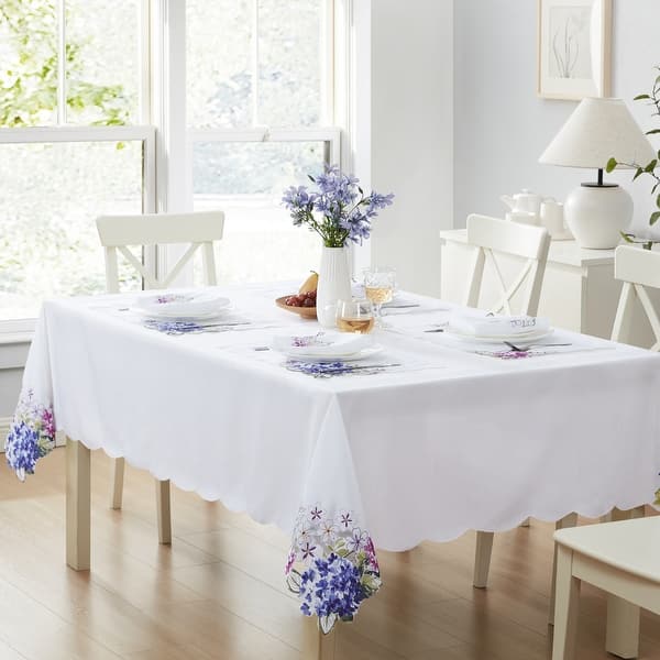 slide 2 of 3, Spring Hydrangea Floral Cutwork Tablecloth 52x52 Square